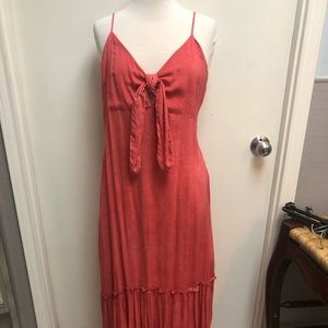 Elan coral tie front maxi dress